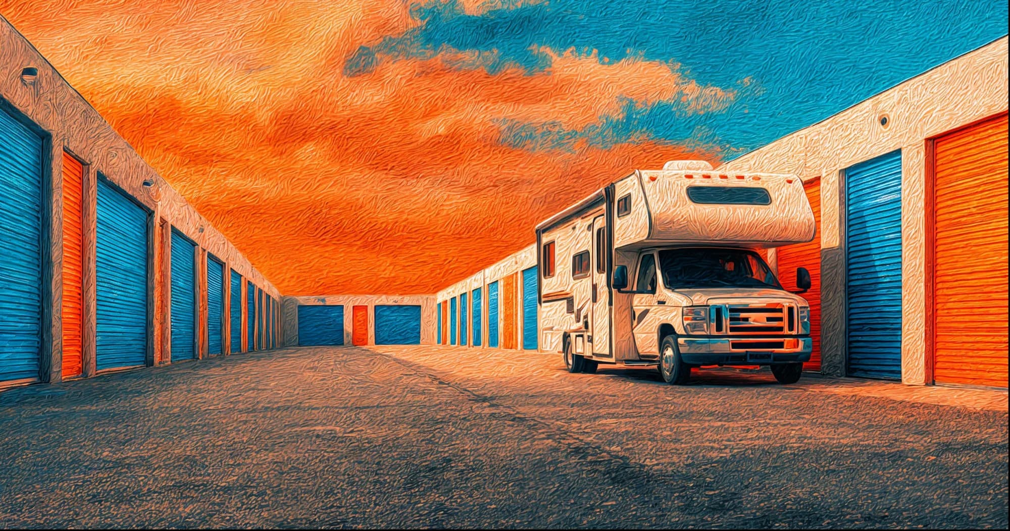RV parked at a storage facility